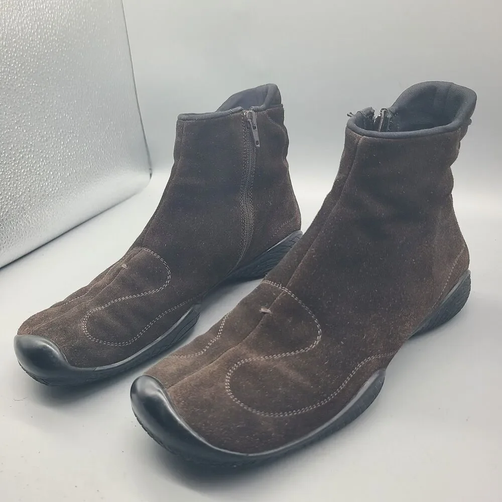 VTG Prada Sport Ankle Boots Women ITALY brown suede flat zip 4459 39.5 US 9.5 - Picture 4 of 15